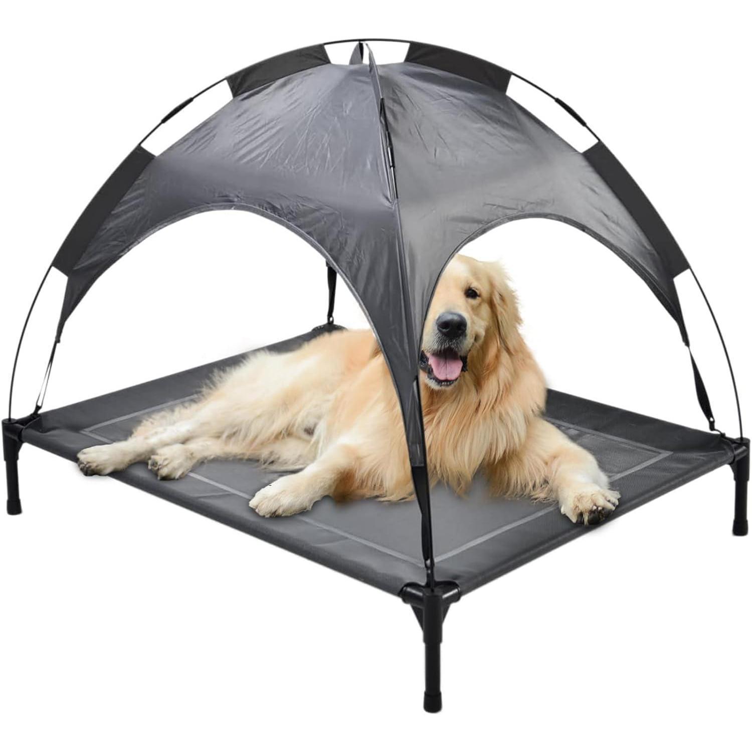 Outdoor Portable Pet Dog Bed with Awning - Whiskers and Wags